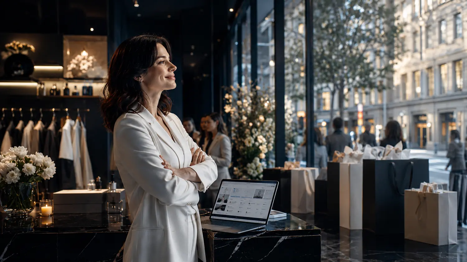 Business owner standing confidently inside a premium retail space