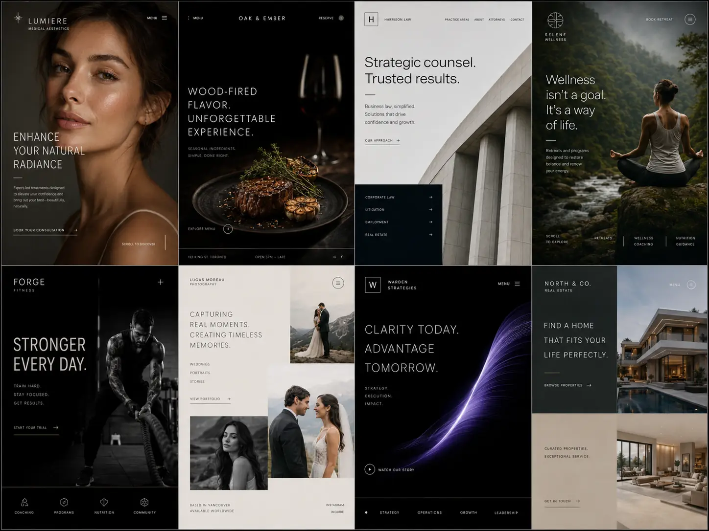 Luxury-inspired website direction board for premium business categories